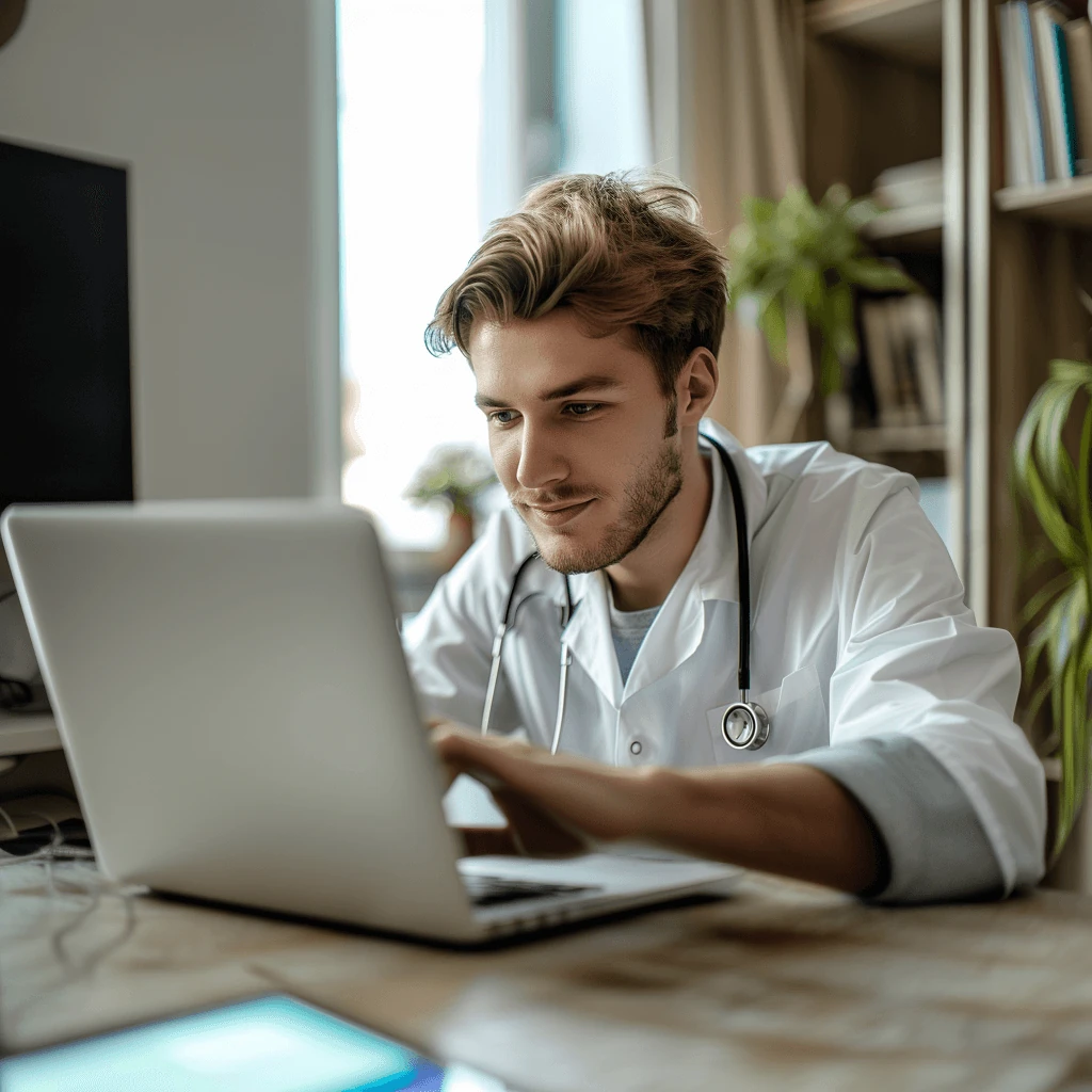 veterinario trabajando en el ordenador